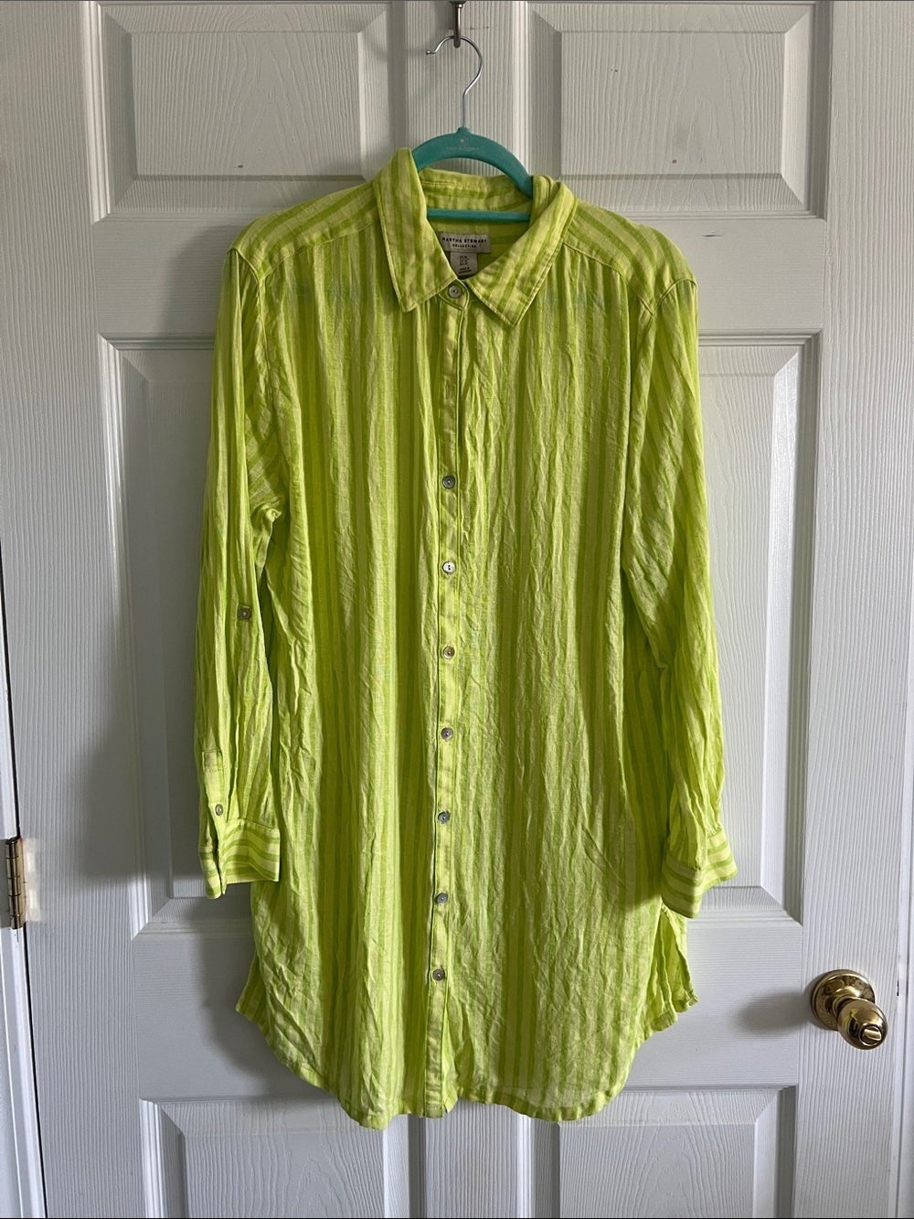 Martha Stewart Collection Lime Green Long-Sleeve Button-Down Shirtdress Coverup